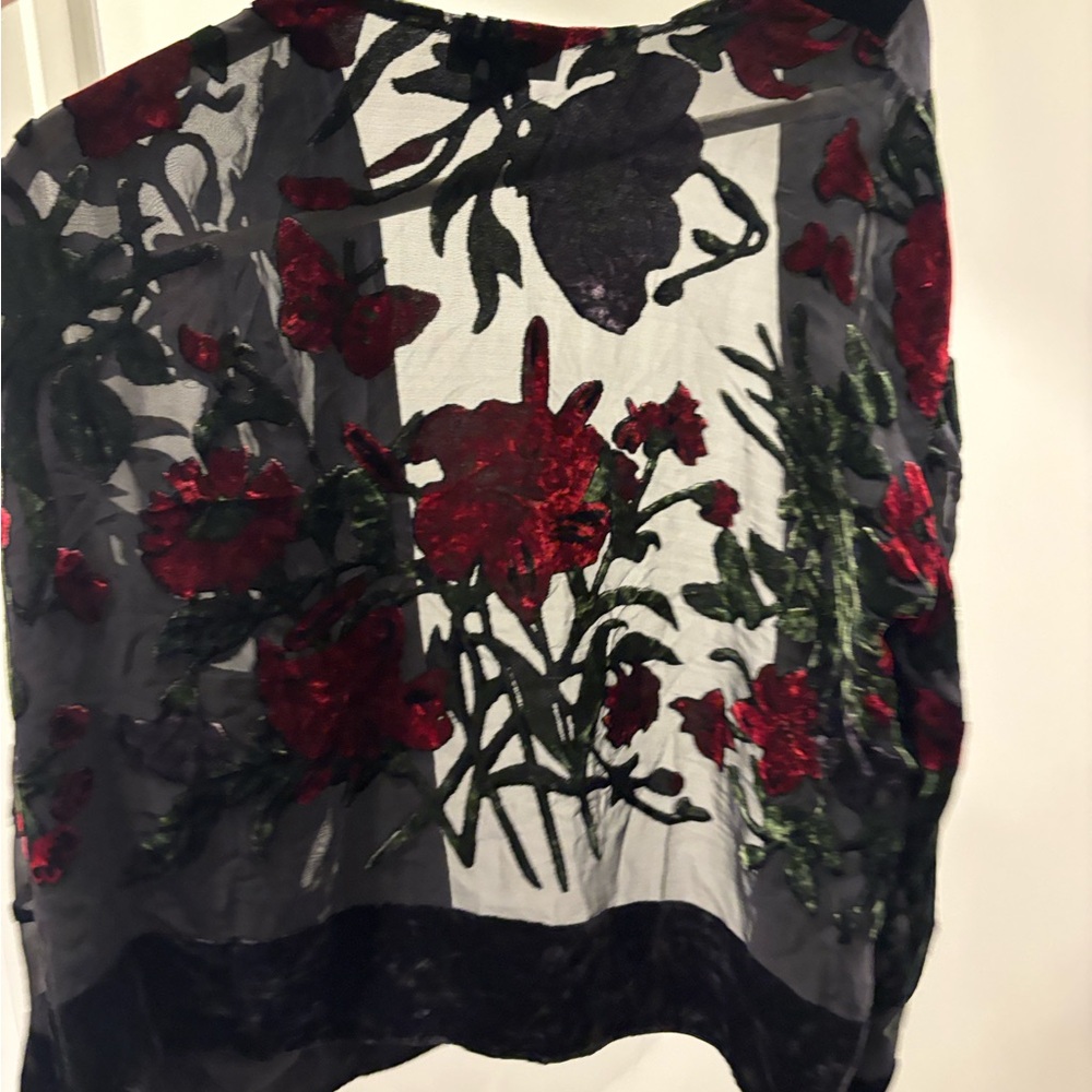 Vintage silk velvet sheer burnout flare sleeve open kimono small - Picture 8 of 12
